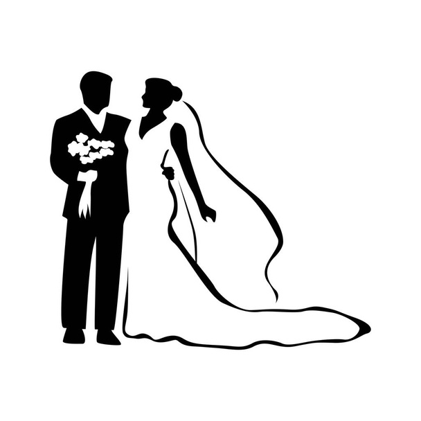 Köprü ve damat silueti vektör çizimi. Düğün işareti ve sembol. romantik çift.. - Vektör, Görsel