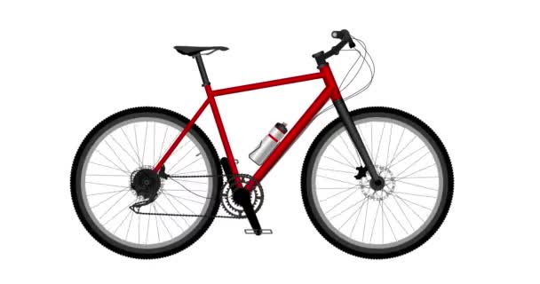 Abstrakt ρεαλιστικό κόκκινο ποδήλατο βουνού με κινούμενους τροχούς animation βρόχο. - Πλάνα, βίντεο