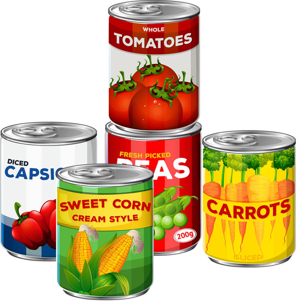 Alimentos vegetais enlatados sobre fundo branco ilustração - Vetor, Imagem