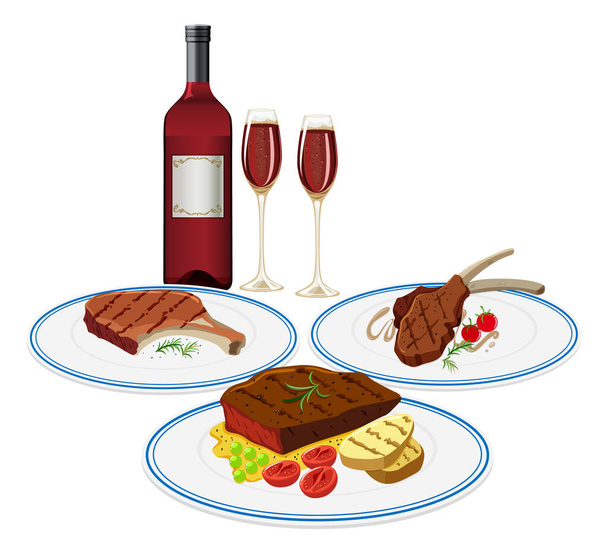 Sada různých potravin a nápojů ilustrace - Vektor, obrázek