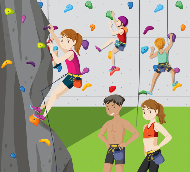 Indoor rock climbing gym illustration - Vector, Image