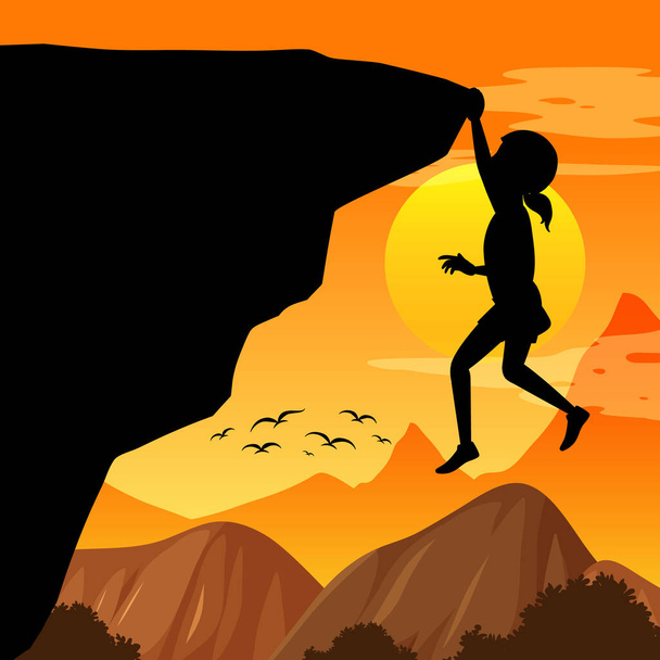 Silhouette rock climbing background illustration - Vector, Image