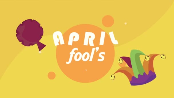 april fools day lettering with fart bag and joker hat - 映像、動画