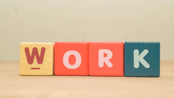 Work word on colorful wooden blocks. Learning verseas education concept - Zdjęcie, obraz