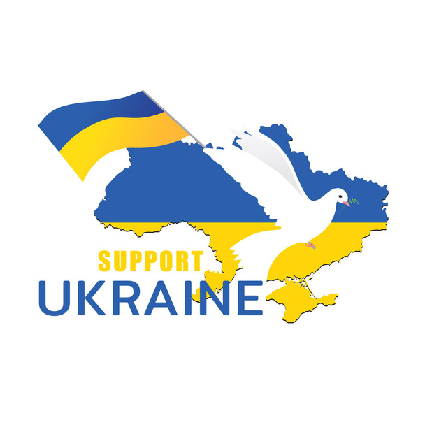 Bandeira da Ucrânia com símbolo pomba de paz ilustração vetorial na cor ucraniana mapa do país no branco - Vetor, Imagem