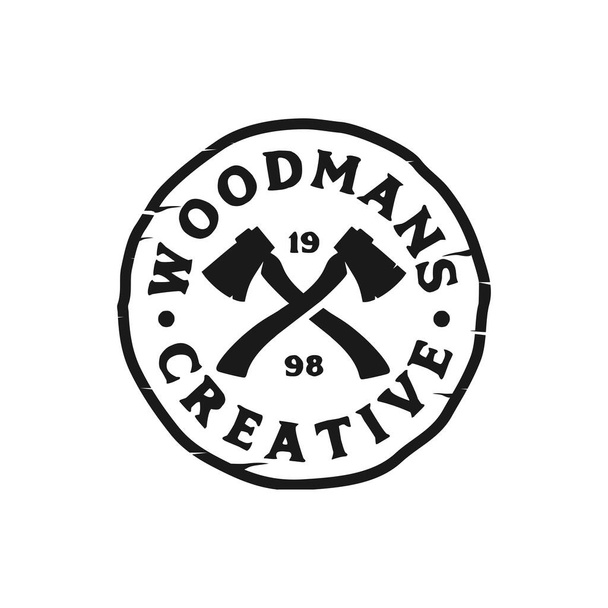houthakker Woodmans logo vintage vector illustratie template pictogram ontwerp. timmerwerk logo concept voor professionele timmerman werknemer - Vector, afbeelding