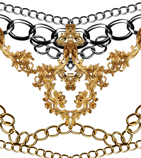 golden baroque and  ornament elements with chains design - Foto, Imagem