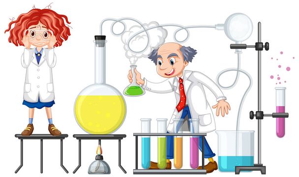Científico haciendo experimento científico en el laboratorio ilustración - Vector, imagen