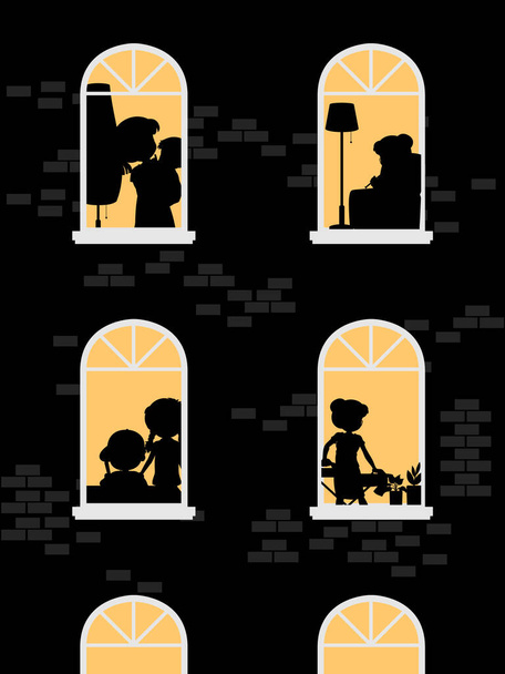 Будівництво нічних вікон з ілюстрацією силуетів
 - Вектор, зображення