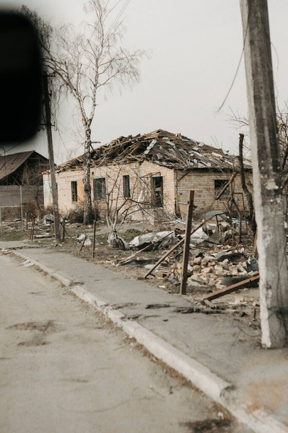 Borodyanka, Kyiv region, Ukraine. April 08, 2022: destroyed building after russian occupation  - Φωτογραφία, εικόνα