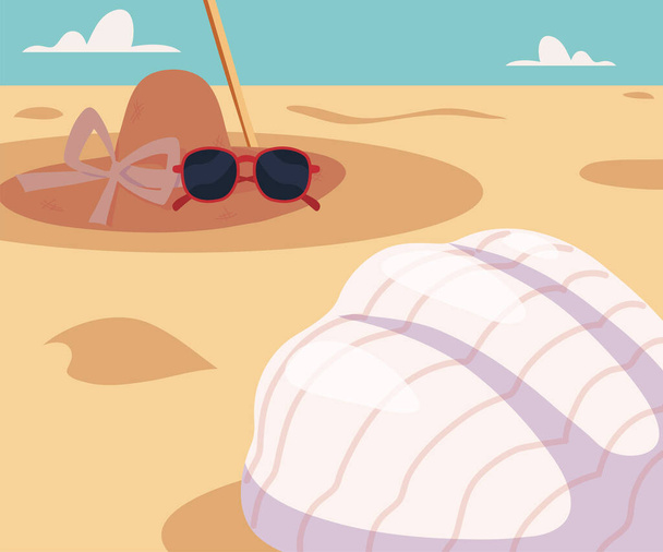 пляжний пісок і сонцезахисні окуляри
 - Вектор, зображення