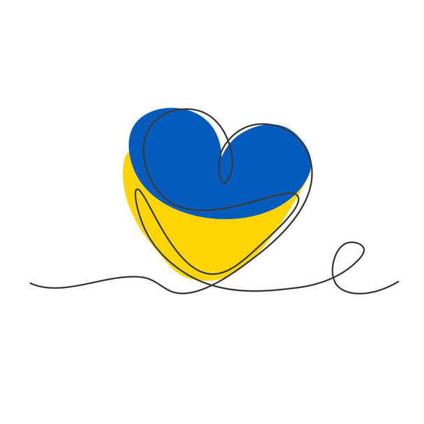 Ukrainian flag colors heart. Linear black icon. Pray for Ukraine. Vector illustration isolated on white background. - Vector, Image