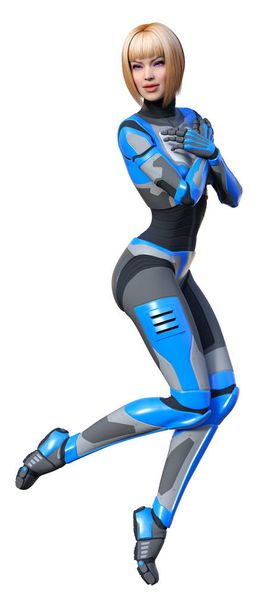 3D rendering of a female robot isolated on white background - 写真・画像