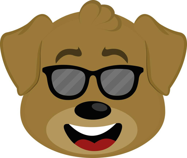 Vector emoticon illustration of the face of a cute cartoon dog with sunglasses - Vector, Image