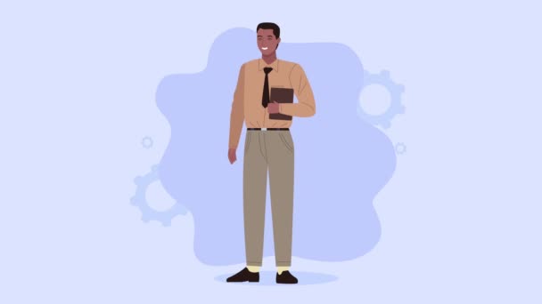elegant businessman afro worker animation - 映像、動画
