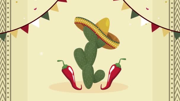 mexican fiesta celebration with mariachi hat in cactus - Footage, Video