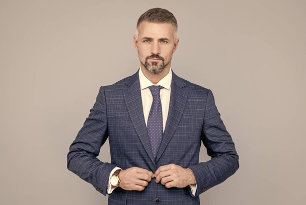 kypsä kunnianhimoinen mies liikemies liikemiesmäisessä puvussa on harmaat hiukset, liiketoiminnan menestys - Valokuva, kuva