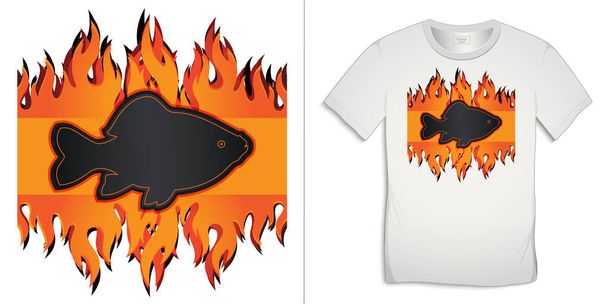 Diseño gráfico de la carpa barbacoa y parrilla camisetas, pescado a la parrilla en el fuego, pizarra en blanco - Foto, Imagen