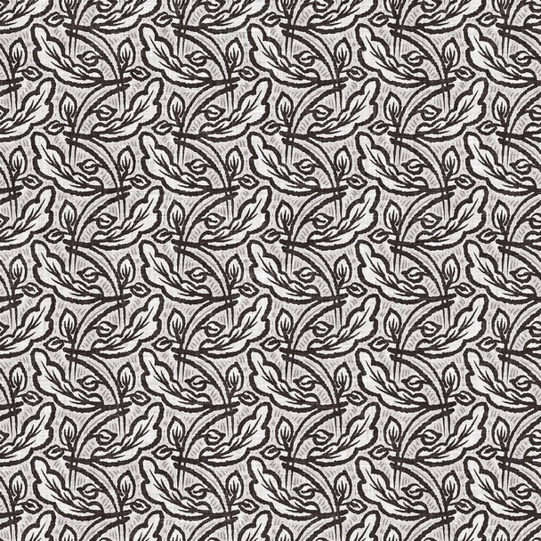 French grey botanical leaf linen seamless pattern with 2 tone country cottage style motif. Simple vintage rustic fabric textile effect. Primitive modern shabby chic kitchen cloth design. - Foto, immagini