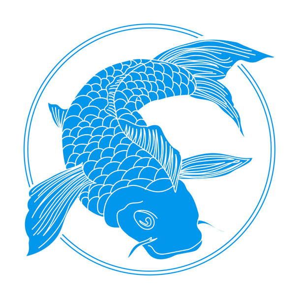 Simge, beyaz arka planda bir daire içinde gerçekçi mavi balık yayın balığı çizdi. Yazdırma, kırpma sanatı, logo, vektör - Vektör, Görsel