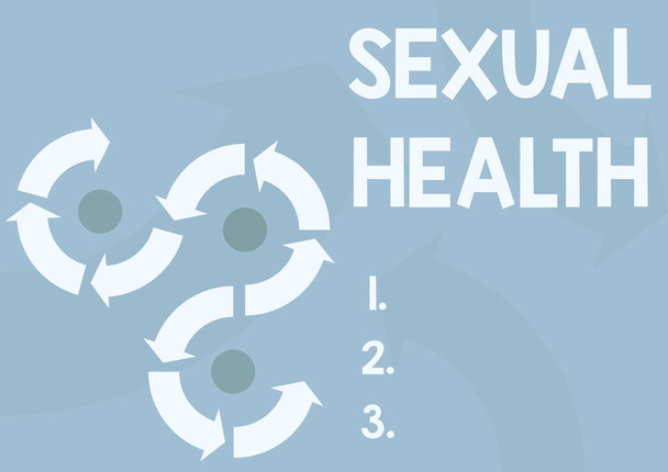 Text caption presenting Sexual Health. Word Written on Healthier body Satisfying Sexual life Positive relationships Arrow sign symbolizing successfully accomplishing project cycles. - Photo, Image