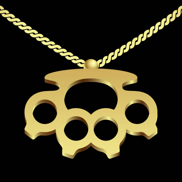 Knuckle duster golden pendant necklace vector illustration, isolated on black background - Vector, Image