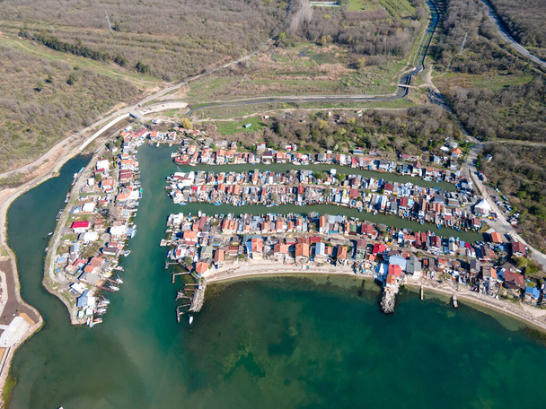 Aerial panorama of Chengene Skele - Fishing Village (Ribarsko Selishte) near city of Burgas, Bulgaria - Foto, Imagen