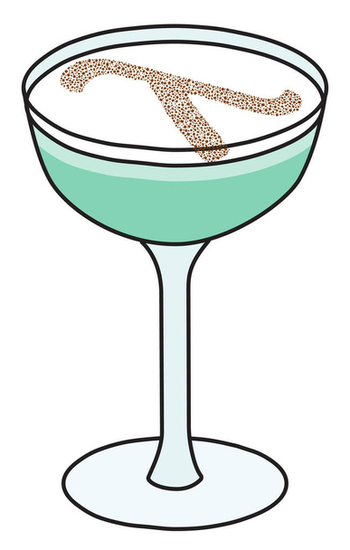 Grasshopper cocktail in coupe glass with lambda LGBT equality sign. For gay bar diversity pride party invitations, cards or stickers. Doodle cartoon illustration isolated on white background - Vector, imagen