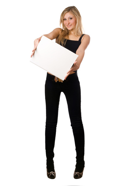 Blonde posing with white board - Photo, Image