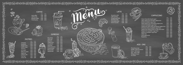 Coffee illustration for poster or menu template. Decorative sketch of cup of coffee. Restaurant cafe menu, template design. Vector. - Vector, Image