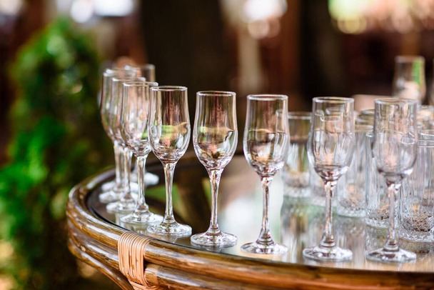 Arrangement of glasses for wine and champagne - Fotoğraf, Görsel