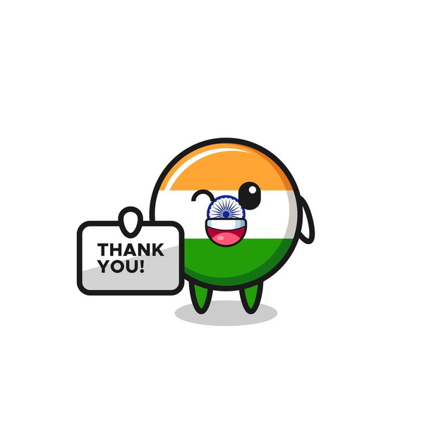 Intian lipun maskotti, jolla on lippu, joka sanoo kiitos, söpö muotoilu. - Vektori, kuva