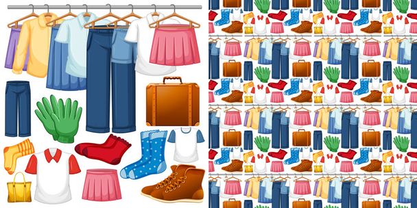 Seamless background design with cloth theme on white background illustration - Vector, Image