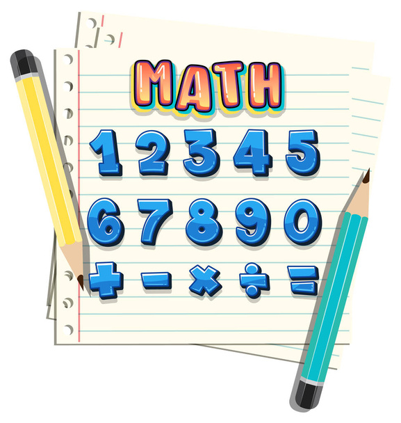 Counting number 0 to 9 and math symbols illustration - Vetor, Imagem