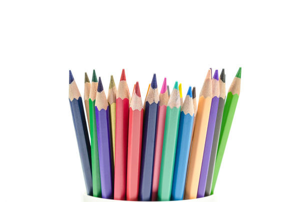 Colour pencils isolated on white background close up - Photo, Image