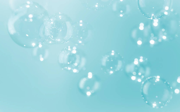 Beau fond de bulles de savon bleu transparent brillant. Savon Suds bulles d'eau - Photo, image