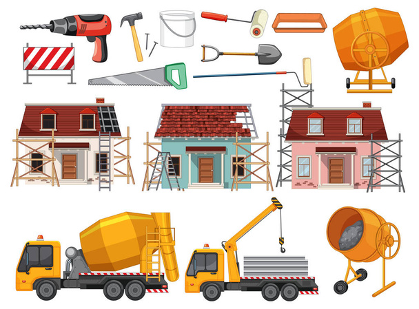 Set of construction site objects illustration - ベクター画像