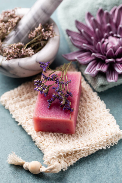 Natural handmade soap. Organic soap bars with plants extracts. - Fotoğraf, Görsel