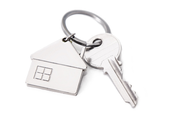 house keychain with key isolated on white background - 写真・画像