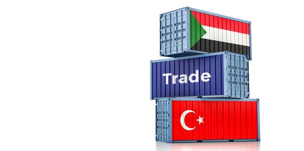 Cargo containers with Turkey and Sudan national flags. 3D Rendering - Foto, Bild
