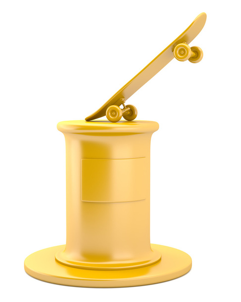 Gold skateboard on pedestal - 写真・画像