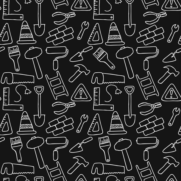 construction icons pattern. seamless doodle pattern with tools for construction. vector illustration on the theme of construction - Vector, imagen
