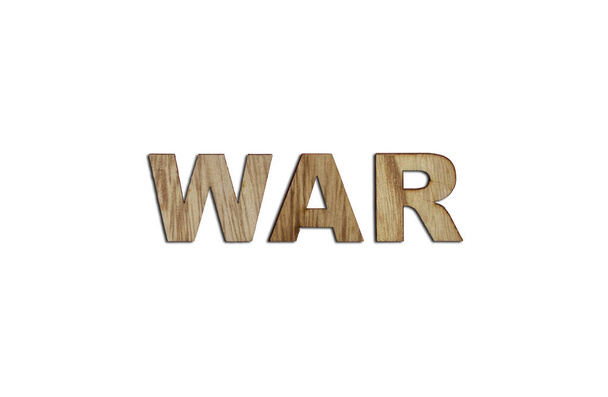 WAR, word written in wooden alphabet letters isolated. The concept of a terrible war destroying country. Top view. Copy space - Фото, изображение
