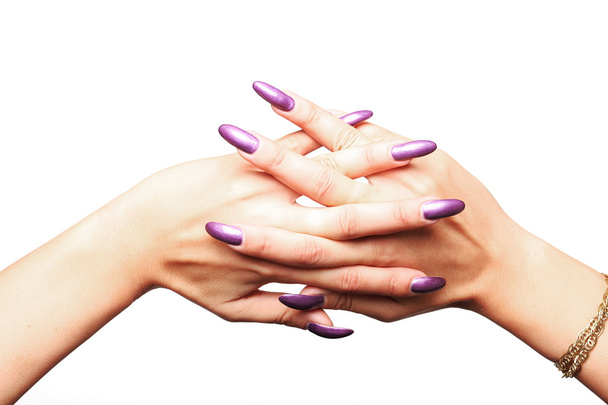 Woman hands wearing purple varnish 4 - Fotoğraf, Görsel