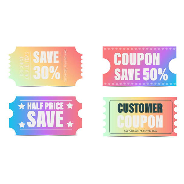 Discount coupon set in gradient colors - Vector, Image