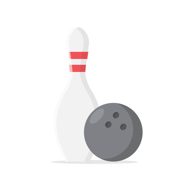 Bowling pin en bal geïsoleerd op witte achtergrond. Bowling platte stijl. Vectorvoorraad - Vector, afbeelding