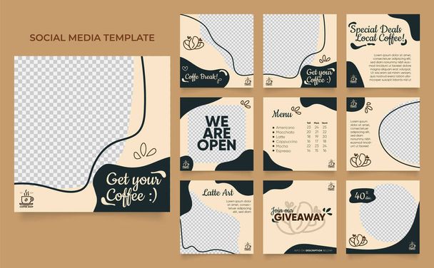 ソーシャルメディアテンプレートバナーブログコーヒー販売促進。完全に編集可能なInstagramやFacebookの正方形のポストフレームパズル有機販売ポスター。飲料と飲料のベクトルの背景 - ベクター画像