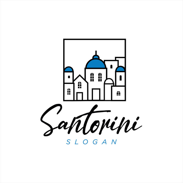 Santorin Aegean Sea Island Landmarks Travel Flat Concept Illustration vectorielle. Modèle de conception d'icône logo île grecque Santorin - Vecteur, image