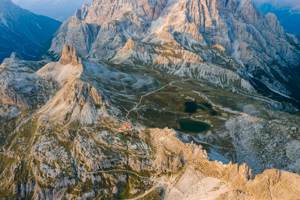 aerial view of the dolomites near the three peaks of lavaredo. - Foto, afbeelding