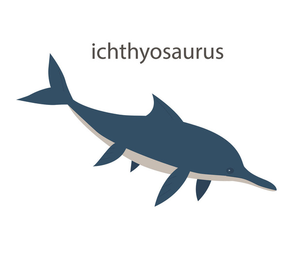 Ittiosauro dinosauro subacqueo preistorico con pinne. Lucertola marina predatore. Mascelle spaventose con i denti. Fauna selvatica del Giurassico. Illustrazione vettoriale isolata su sfondo bianco - Vettoriali, immagini